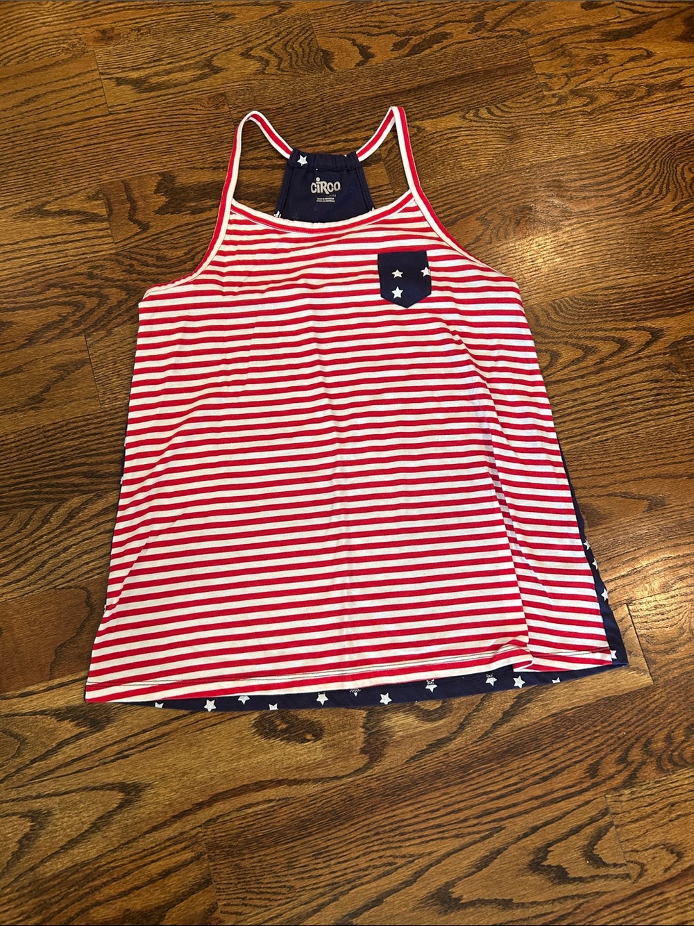 Circo Red & Navy Striped Star Pocket Tank Top